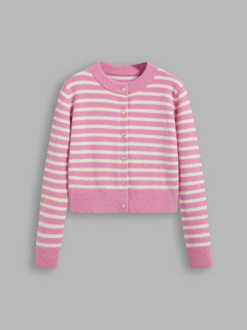 Knit Round Neckline Stripe Cardigan