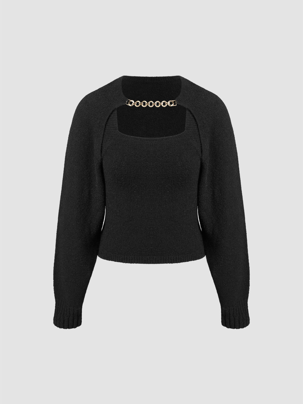 Knit Chain Detail Crop Shrug & U-neckline Tank Top