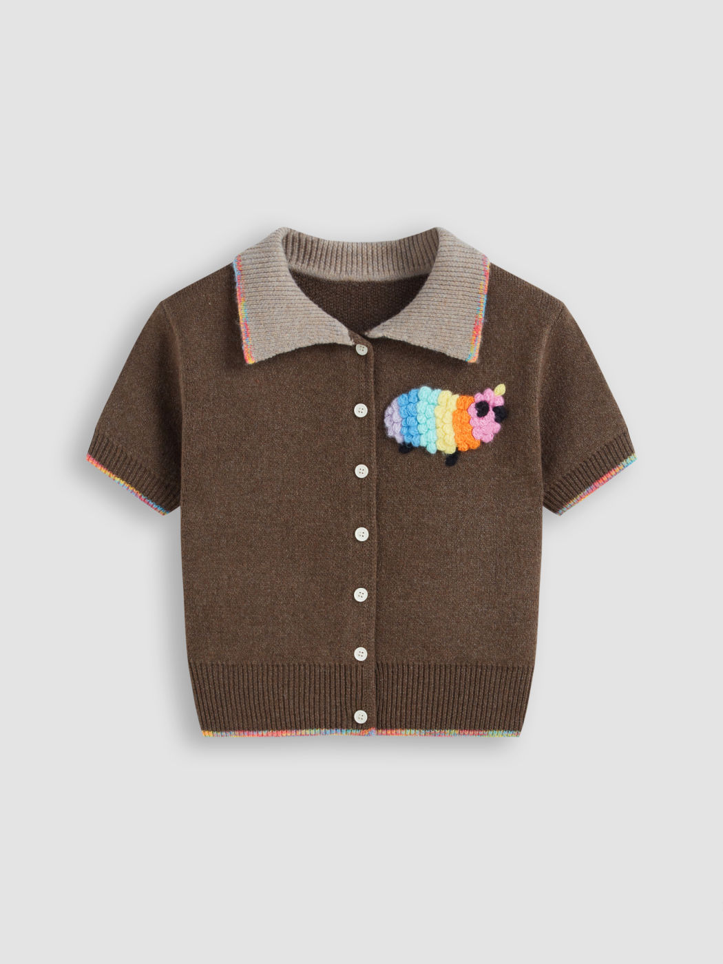 Knit Polo Collar Button Sheep Crop Sweater