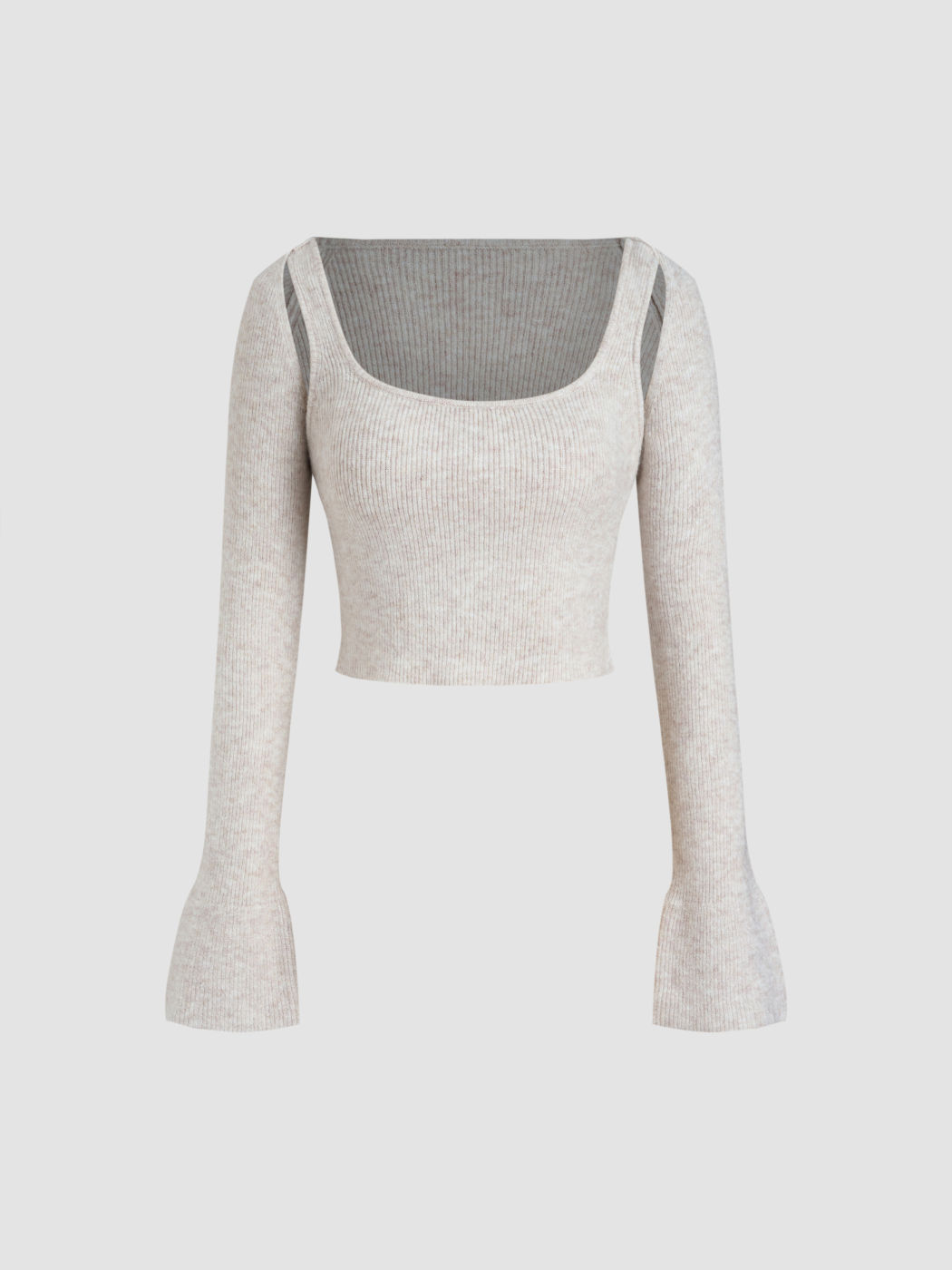  Wool-blend Knit U-neckline Cut Out Crop Top