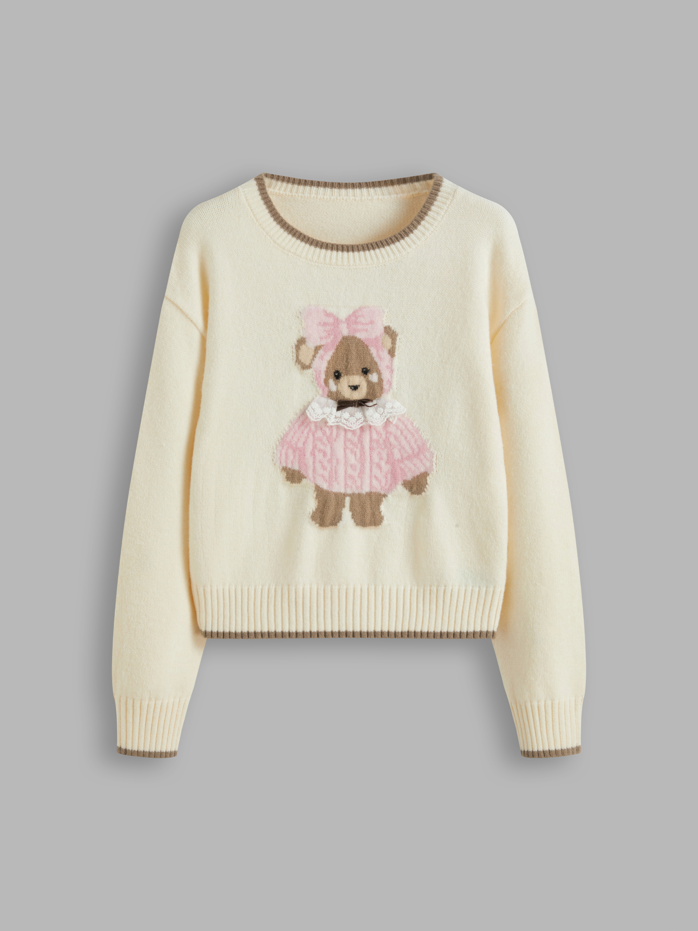 Fall Sweater Knit Fabric Polo Bear Button Knitted Long