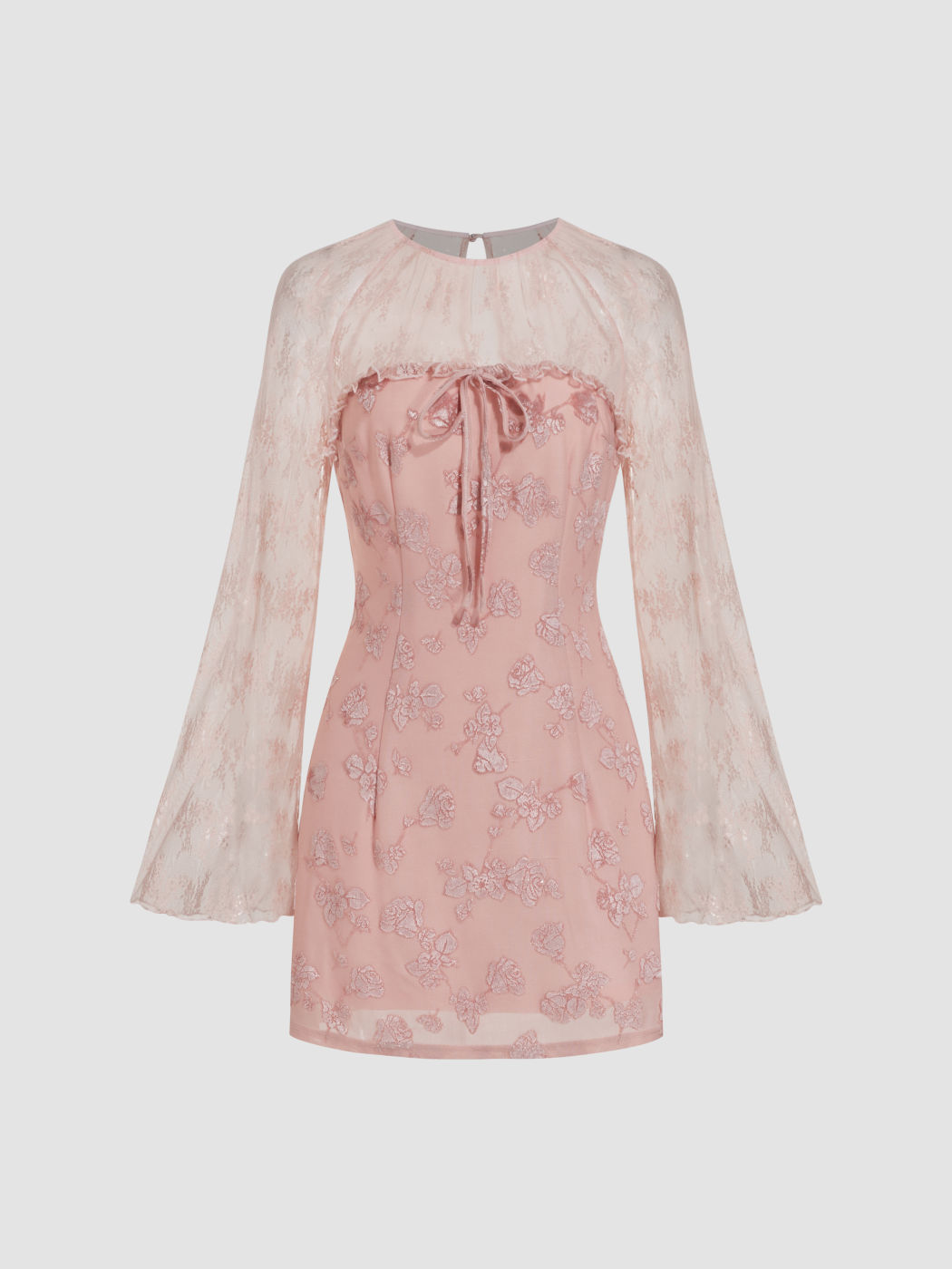 Jacquard-Spitze Blumen Cut-Out Glockenärmel Minikleid