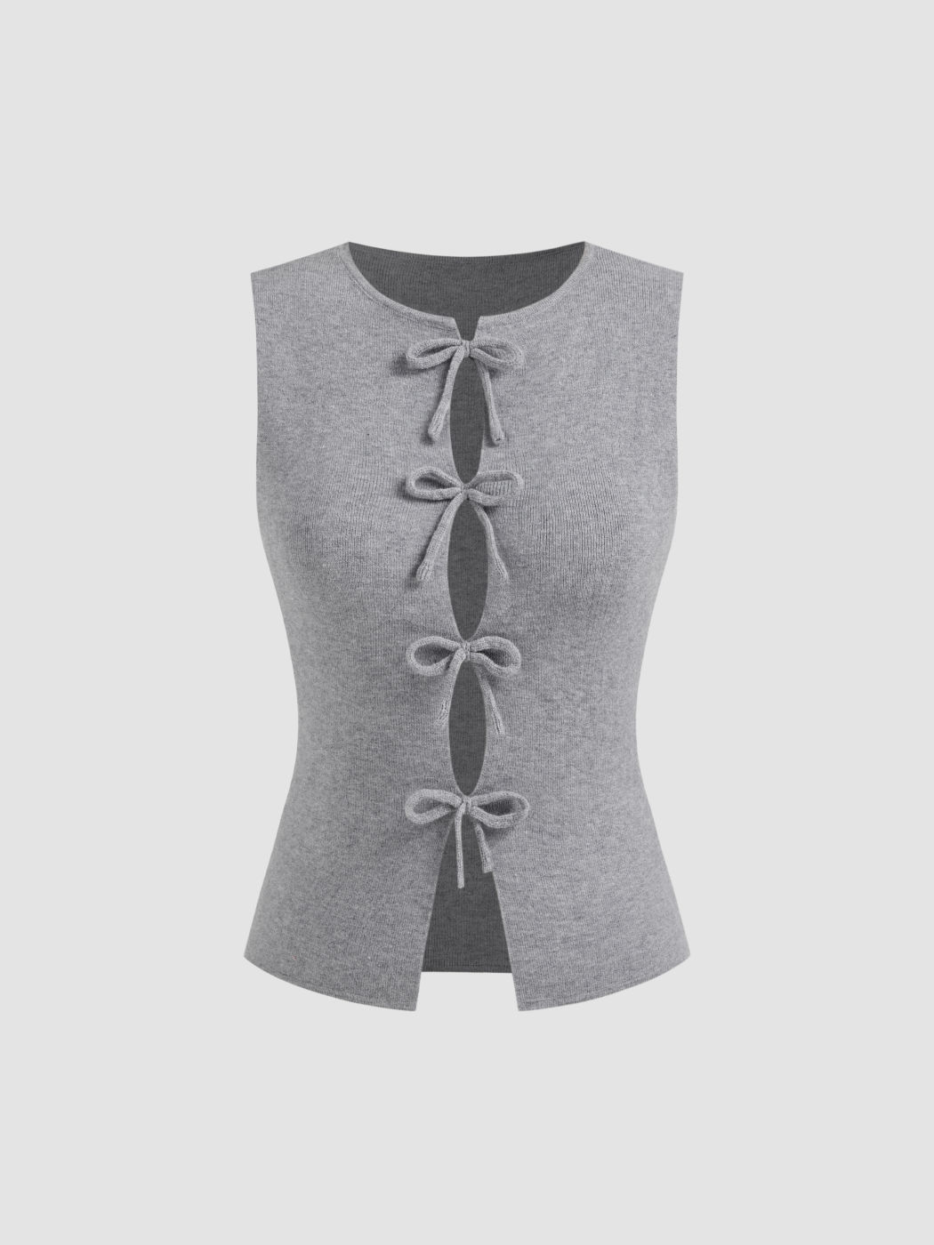 Knitted Round Neckline Bowknot Tie Front Tank Top