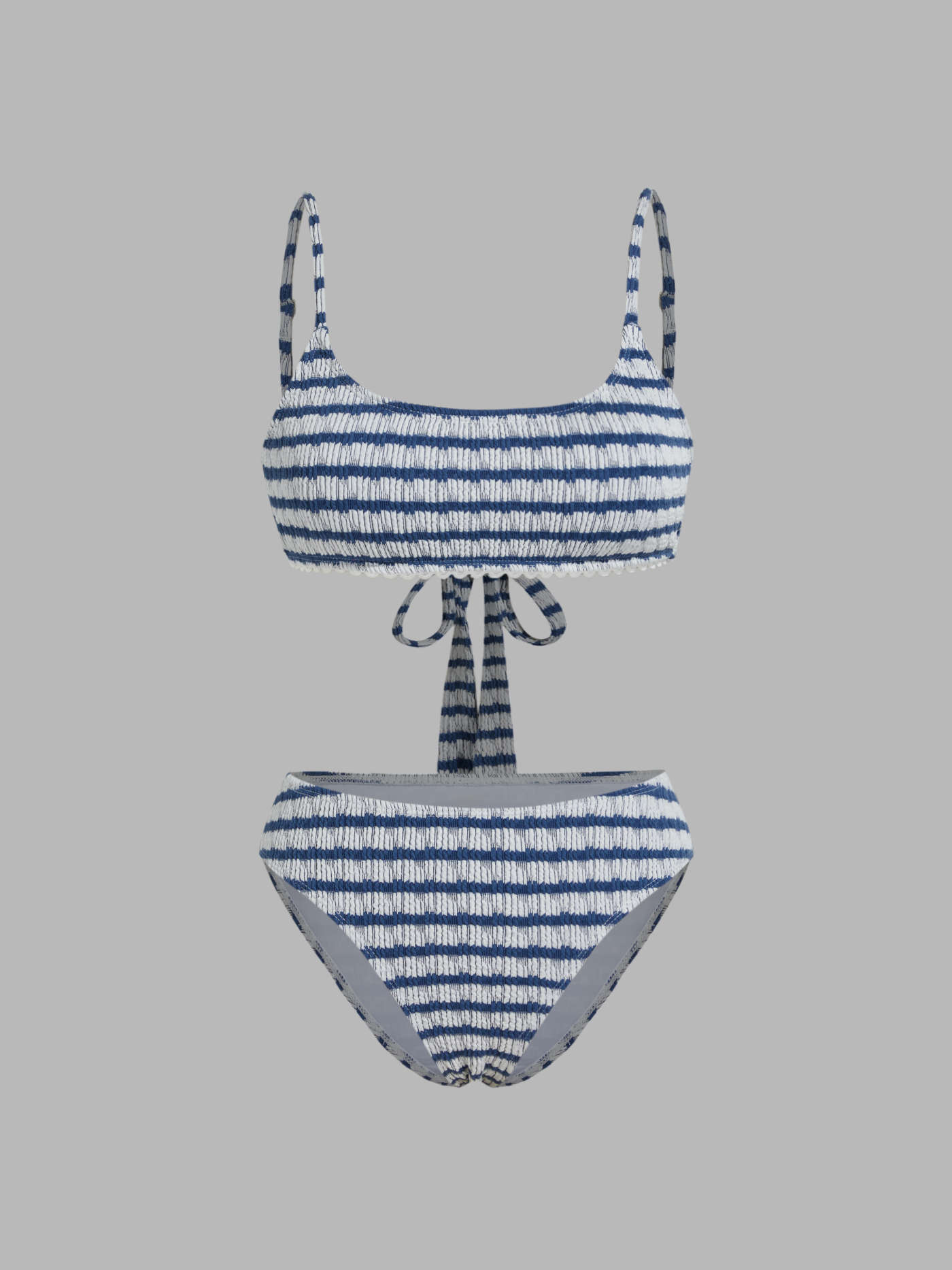 Miami Sunset Vacation U-neckline Striped Texture Bikini Swimsuit