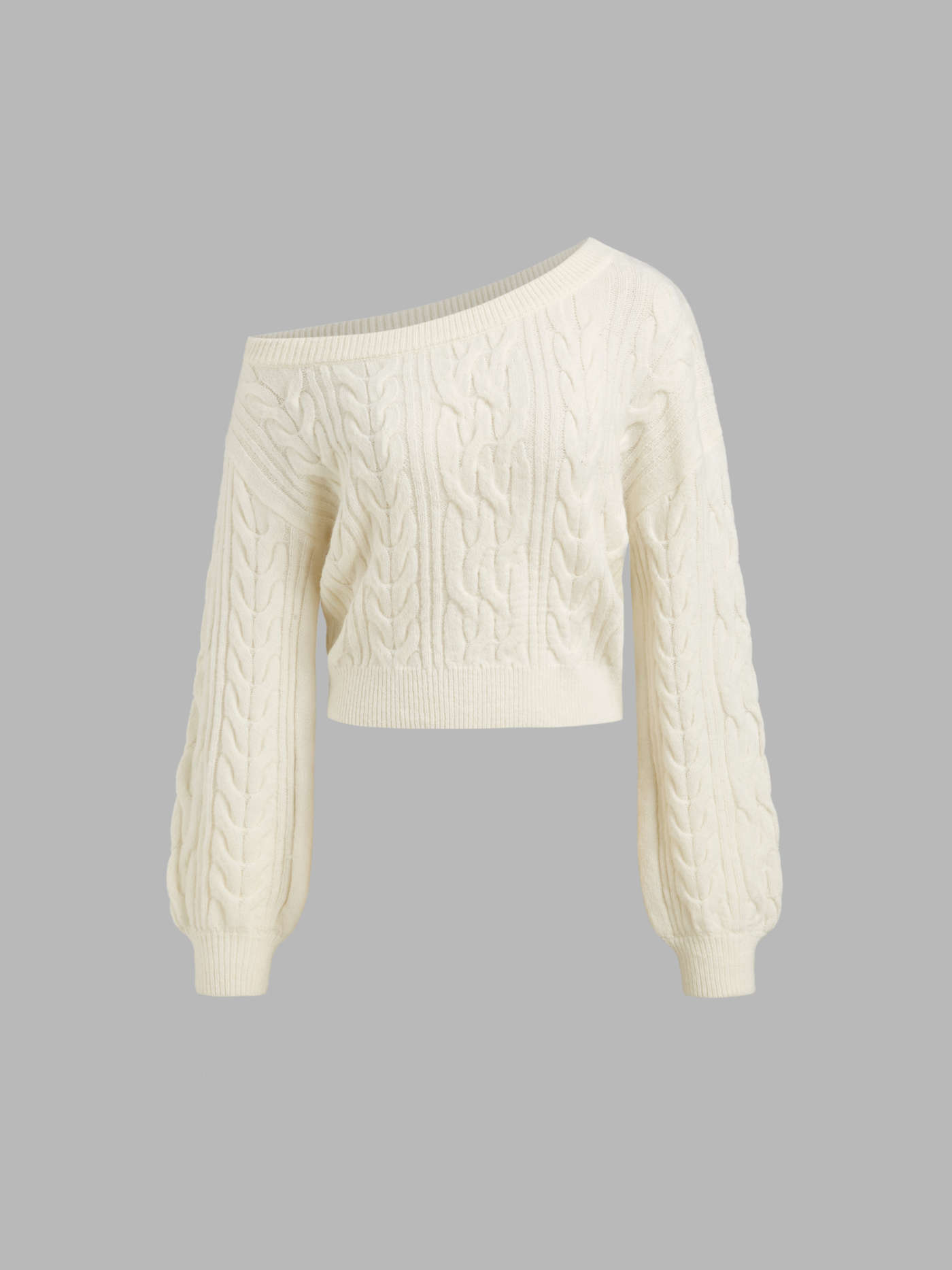Knit Fabric Cable Knit Asymmetrical Neck Oversized Long Sleeve Top For Daily Casual