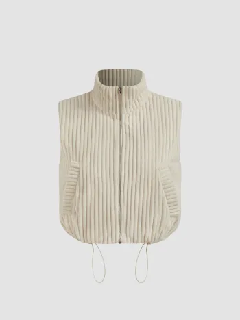 Cord Puffer Weste mit hohem Kragen