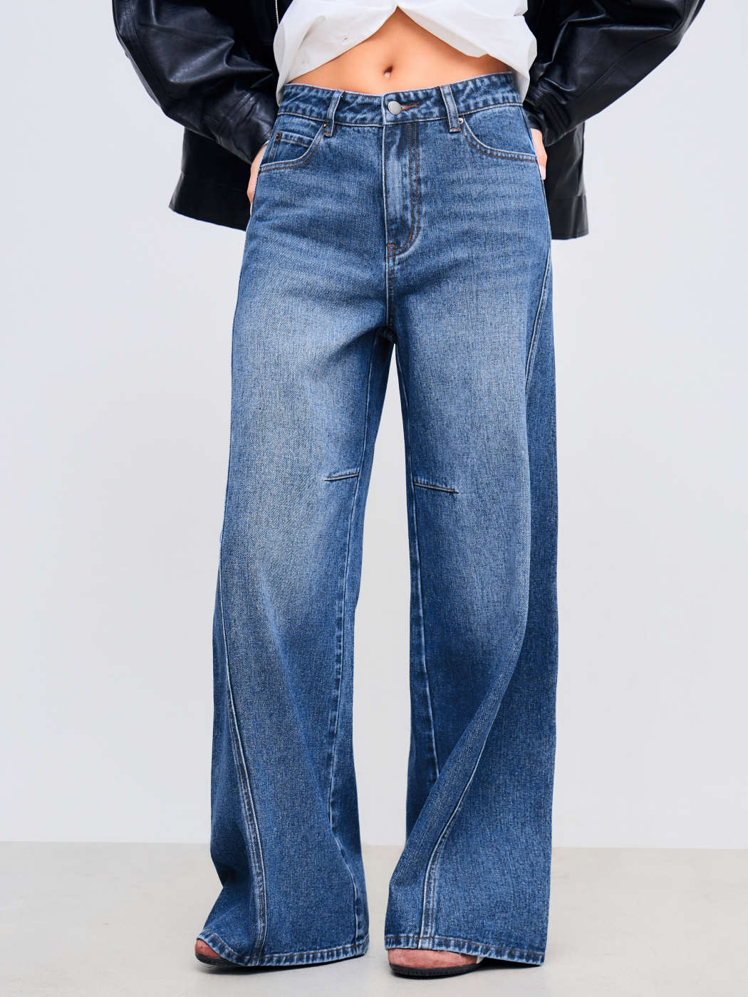 Jeans Outfit Tutti I Giorni Denim Jeans Baggy A Vita Media In