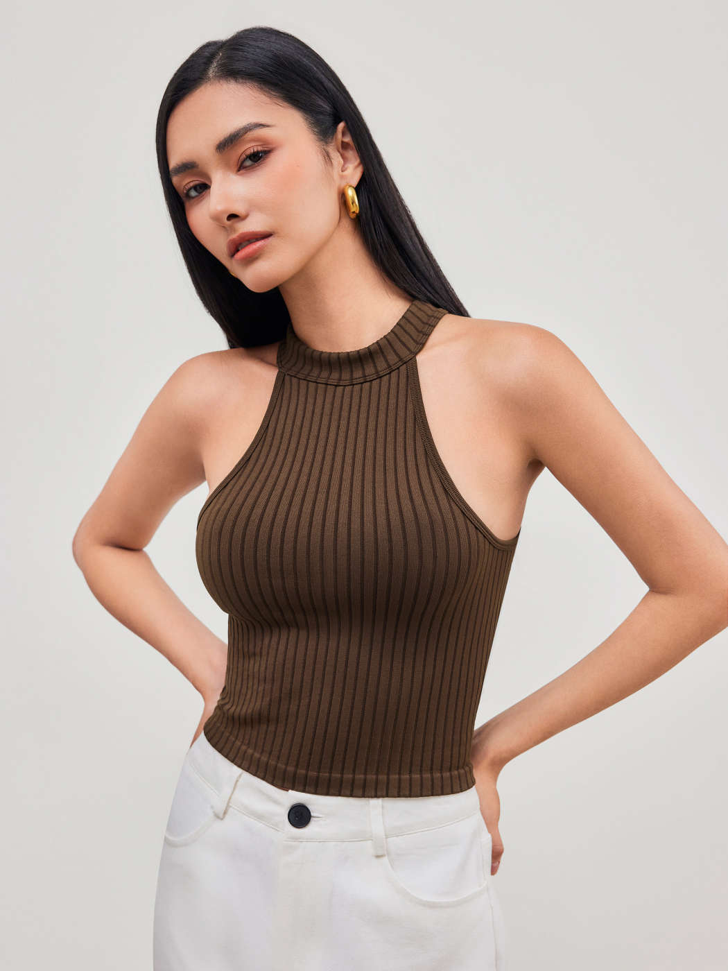 Scollo Canotta Halter Jersey Cotton Canotta A Righe Con Scollo Ad