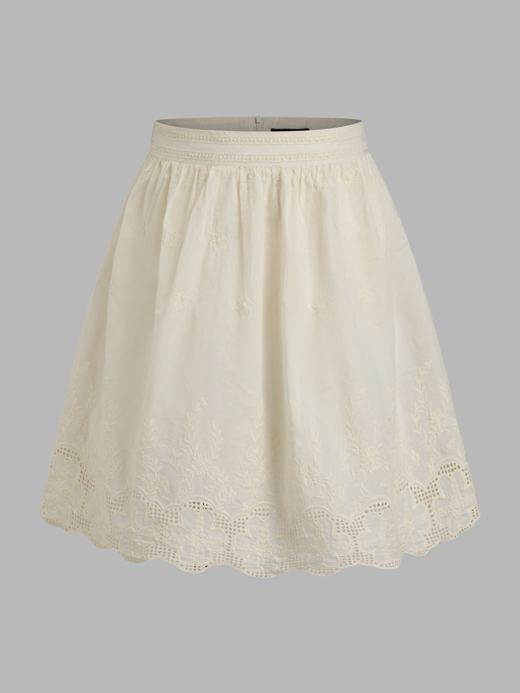 100% Cotton Mid Rise Floral Embroidery Midi Skirt Curve & Plus