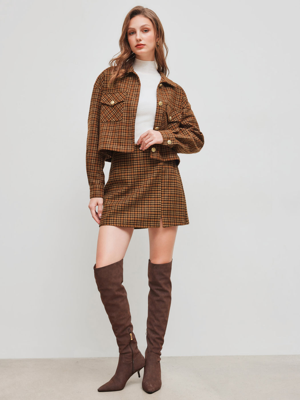 Mid Rise Checks Zipper Mini Skirt