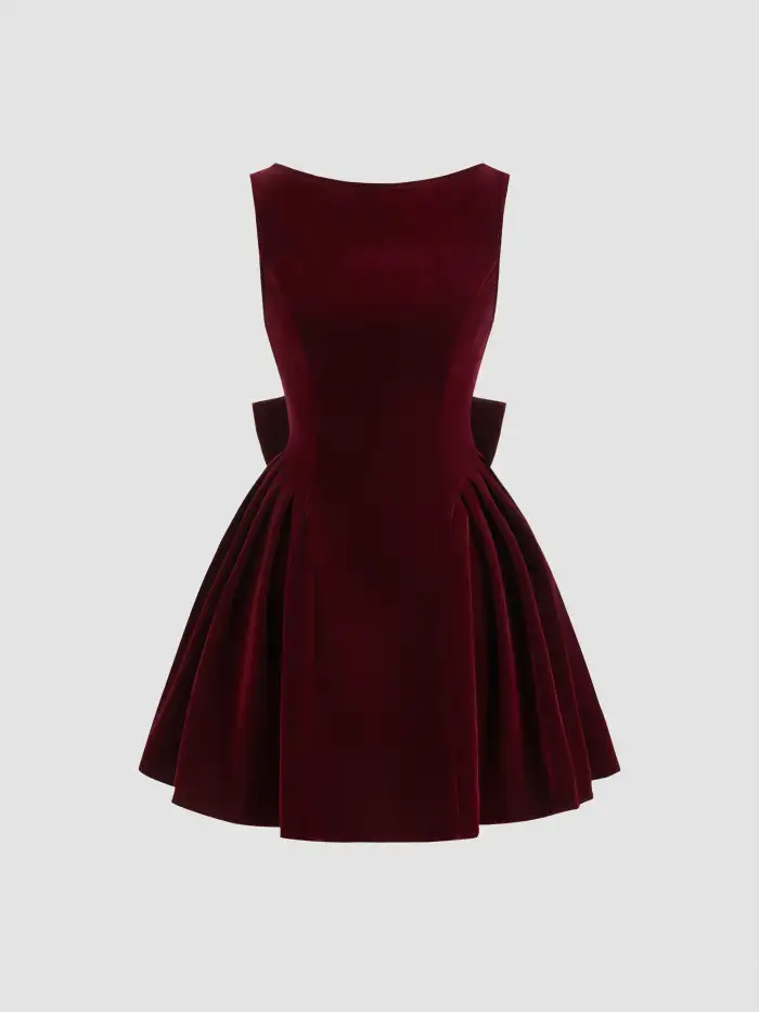 Knit Fabric Boat Neck Solid Backless Mini Dress For Date