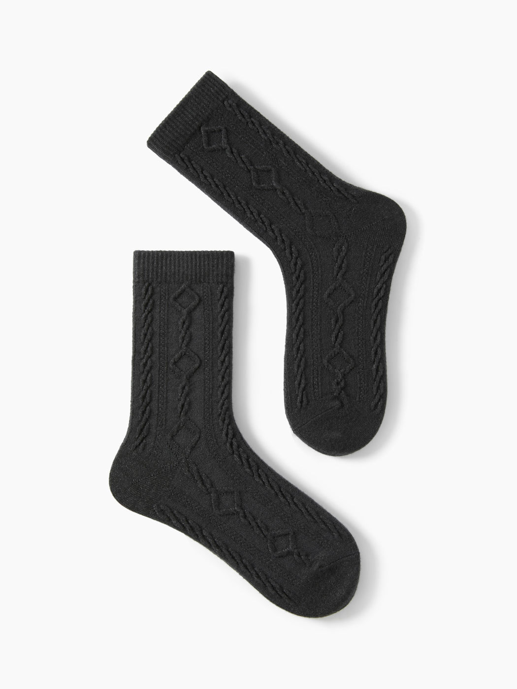 3 PAIRS CABLE KNIT SOLID CREW SOCKS