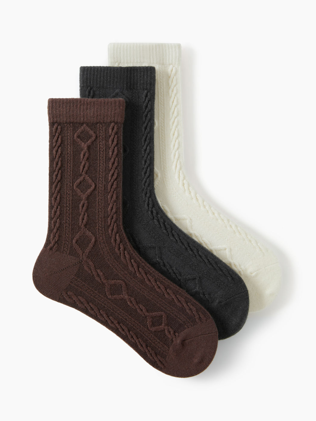 3 PAIRS CABLE KNIT SOLID CREW SOCKS