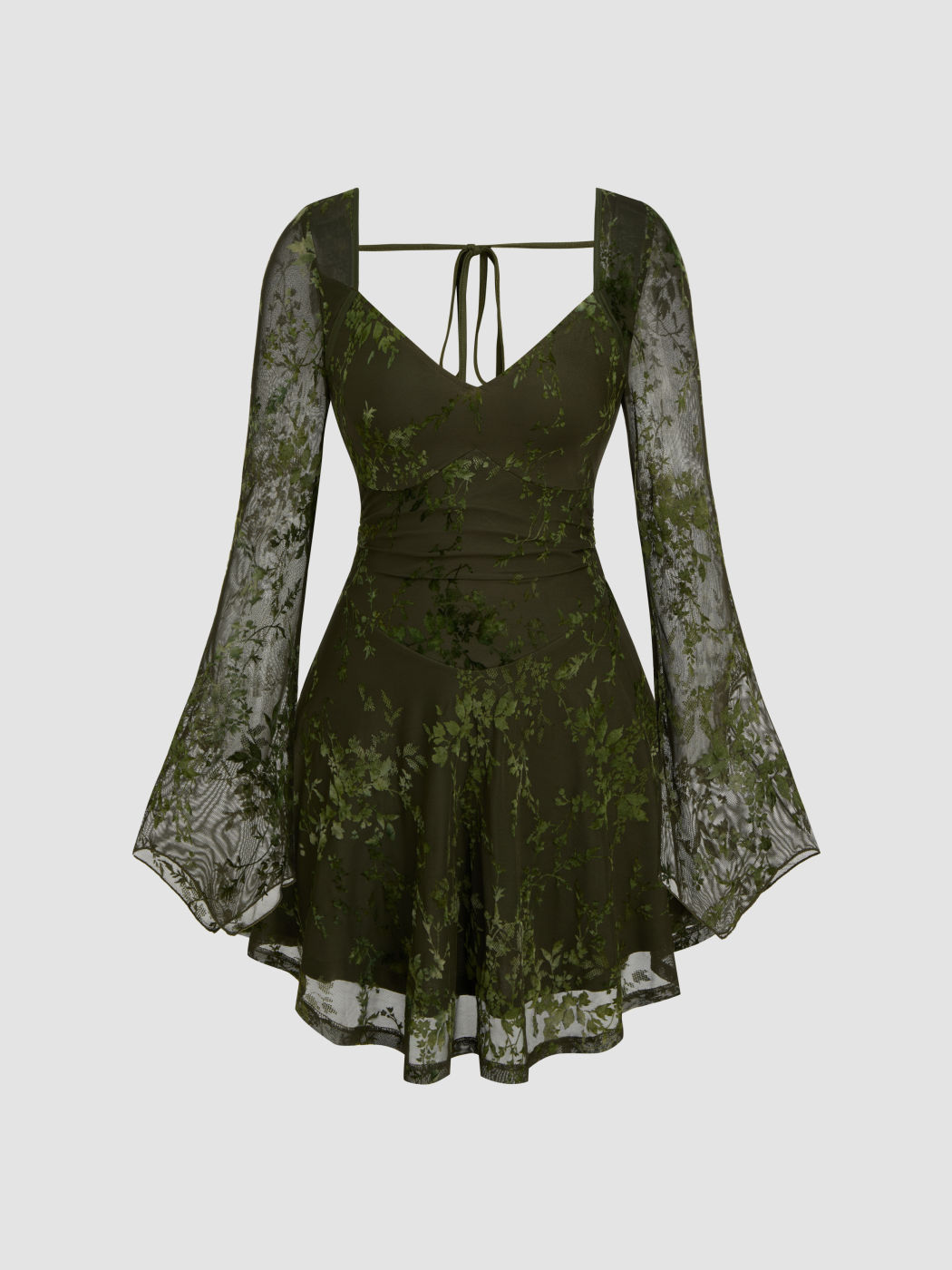 Sweetheart Lace Floral Knotted Mini Dress