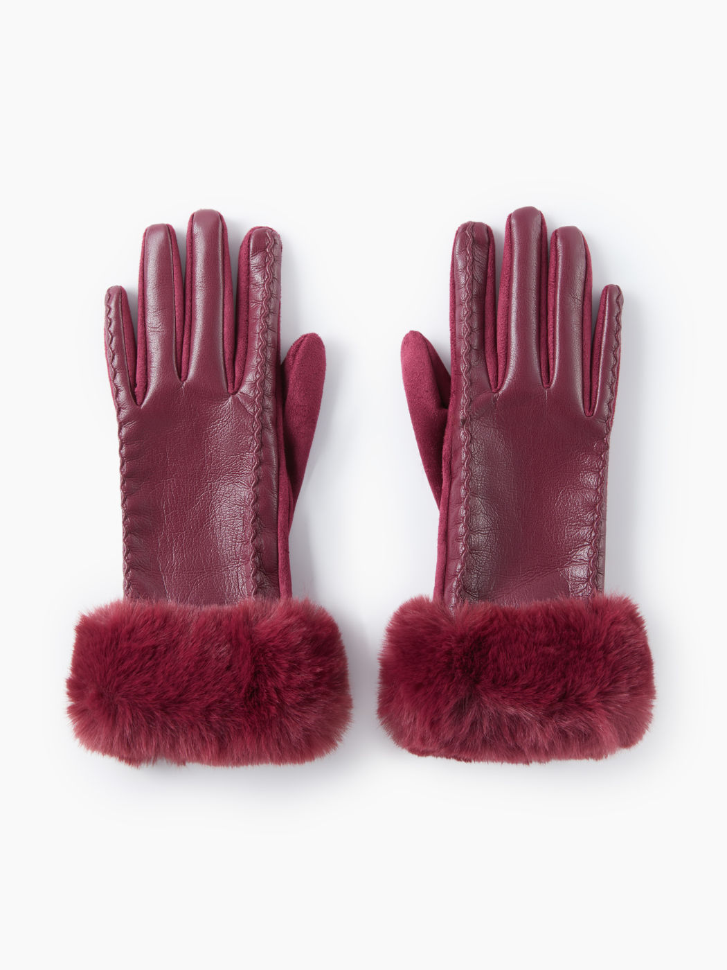 FUR-LOOK TRIM FAUX LEATHER GLOVES