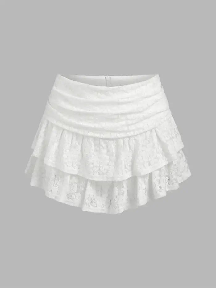 Low Rise Polka Dot Lace Layered Micro Skort