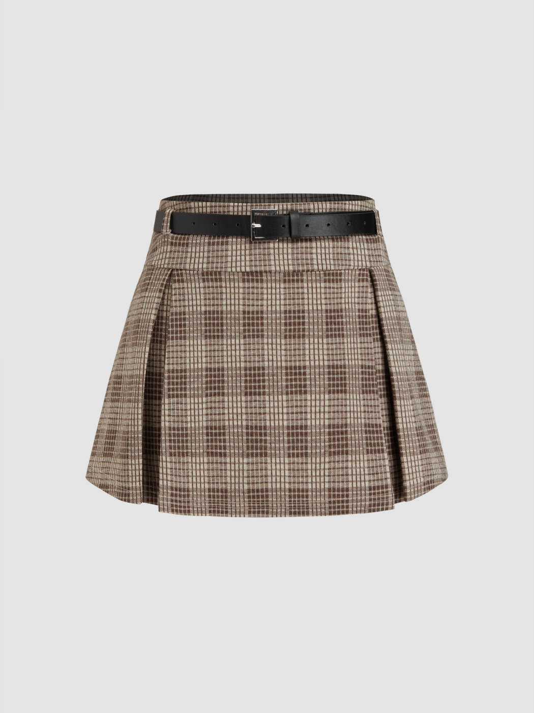 Knit Fabric Cotton-blend Mid Rise Plaid Pleated Mini Skirt With