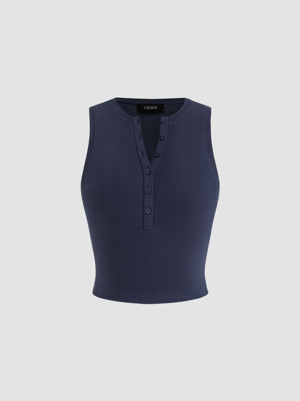 Cotton-blend U-neckline Button Tank Top