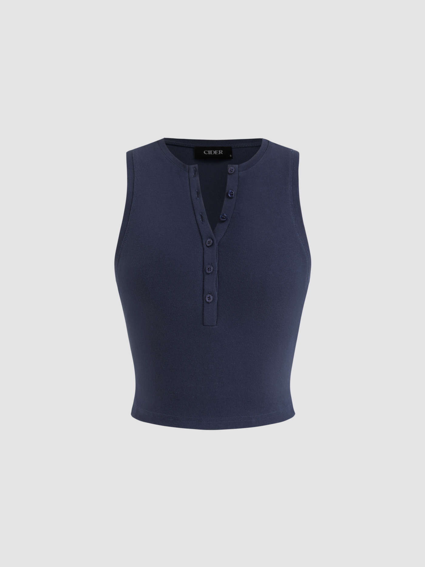 Cotton-blend U-neckline Button Tank Top