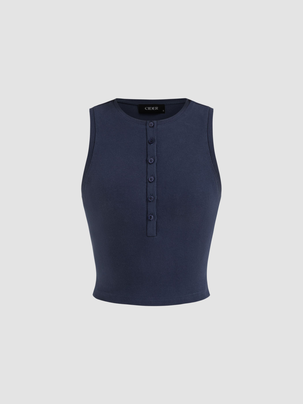 Cotton-blend U-neckline Button Tank Top