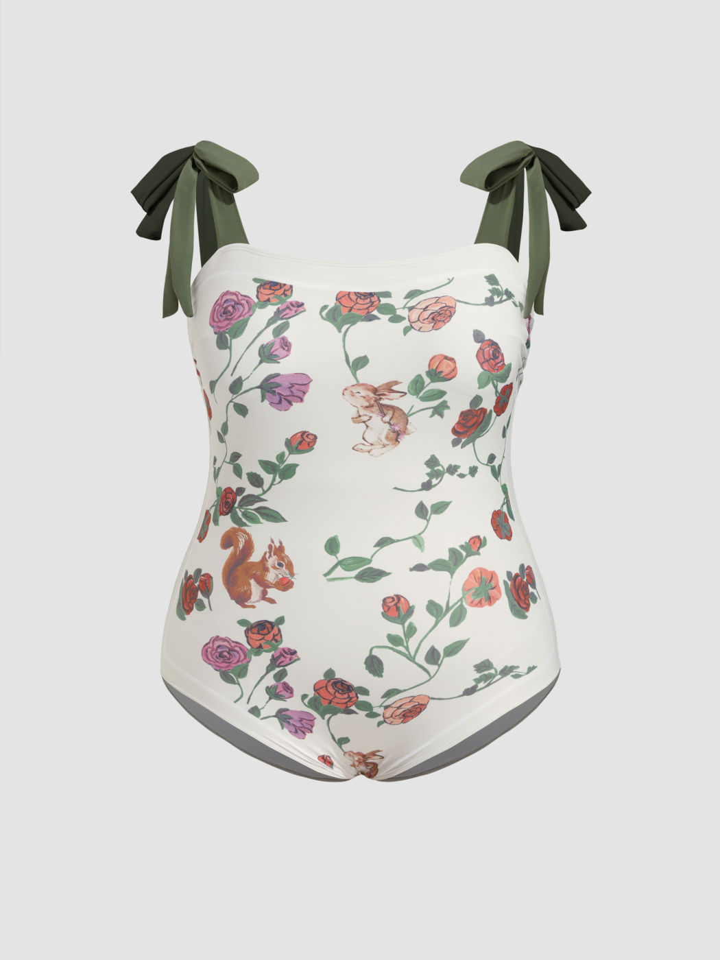 Formende Square Neck Frucht & Floral Kontrastierende Bindung Geknoteter Einteiler Kurve & Plus