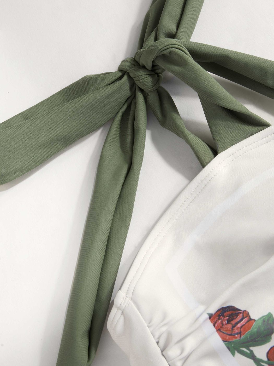 Formende Square Neck Frucht & Floral Kontrastierende Bindung Geknoteter Einteiler Kurve & Plus