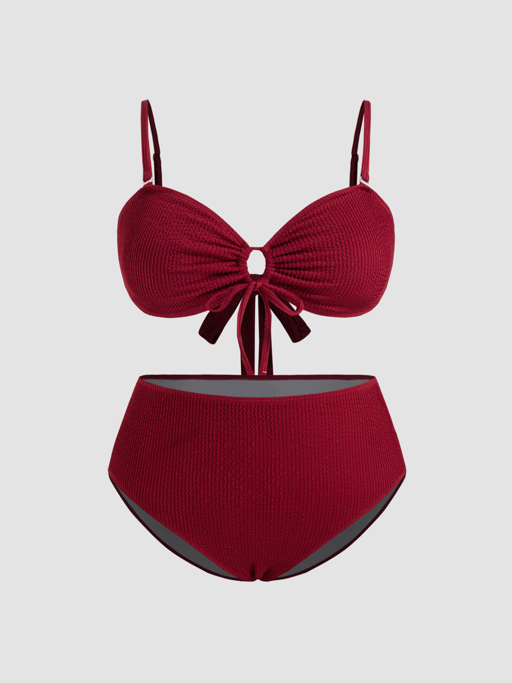 Crinkle Fabric Sweetheart O-ring Bracelet Full Coverage Bikini Set With Removable Straps Curve & Plus