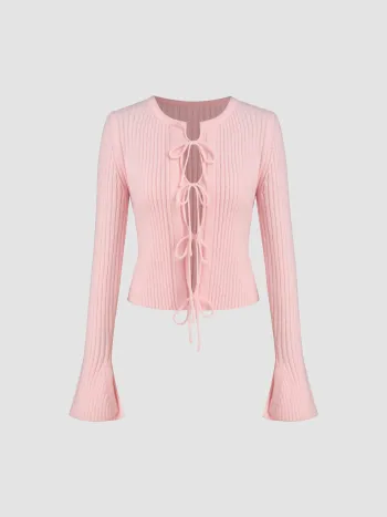 Knit Tie Front Bow Cardigan