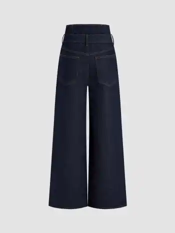 Hohe Taille Solid Knopfweite Jeans