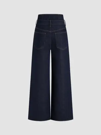 Jeans doppi a vita alta con bottoni solidi e gamba larga