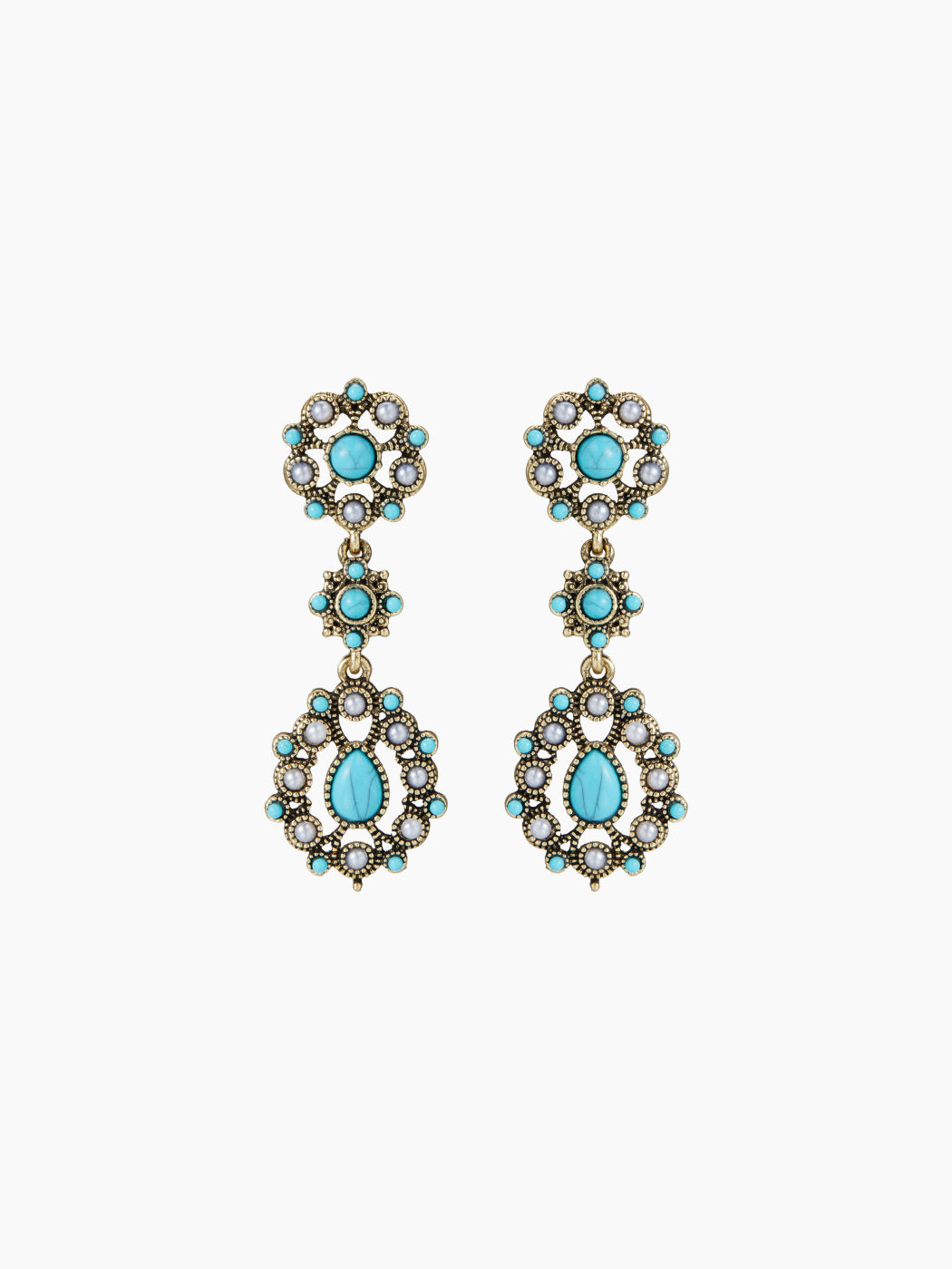 FLOWER & WATER DROP TURQUOISE DANGLE EARRINGS