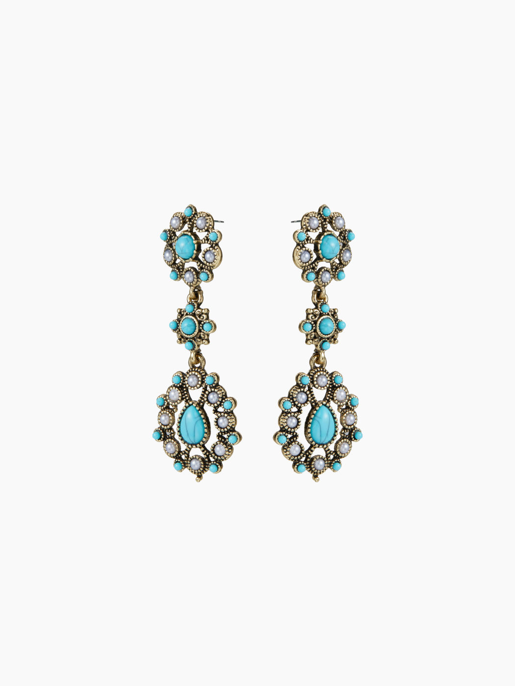 FLOWER & WATER DROP TURQUOISE DANGLE EARRINGS