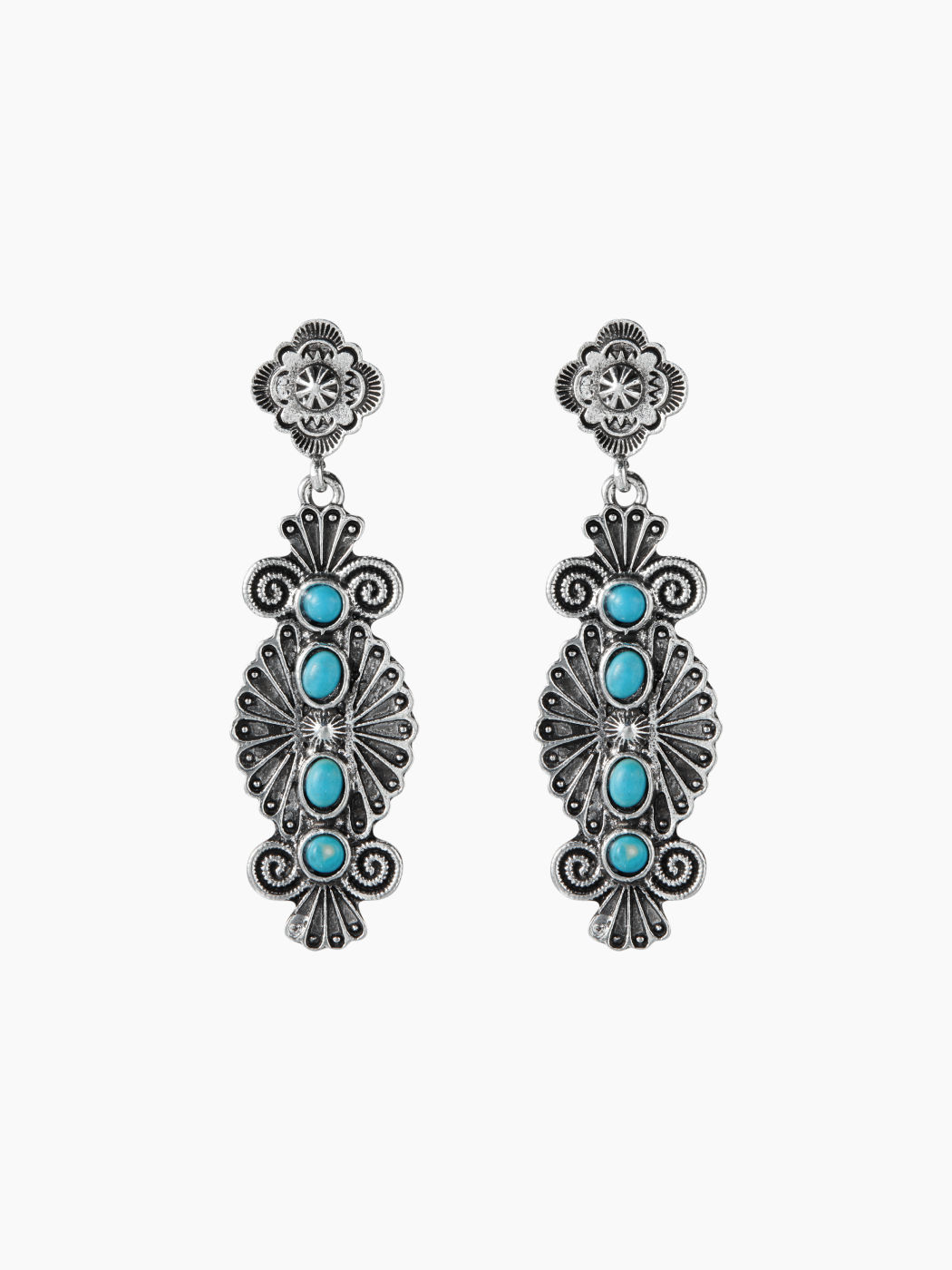 GEOMETRIC METAL TURQUOISE DANGLE EARRINGS