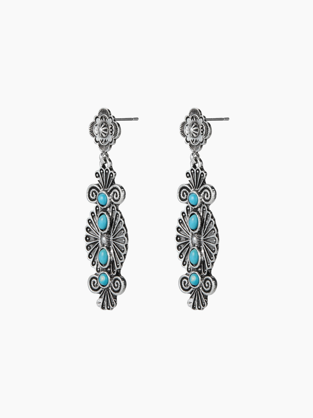 GEOMETRIC METAL TURQUOISE DANGLE EARRINGS