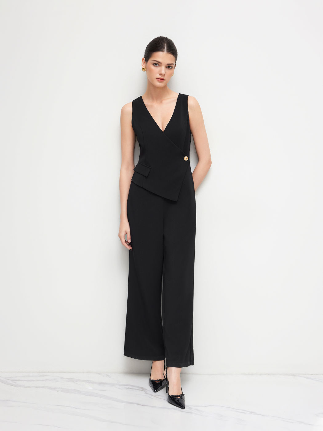 V-neck Wrap Vest Jumpsuit