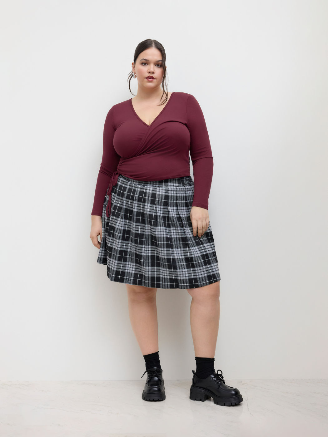 Top con scollo a V e coulisse a manica lunga Curve & Plus