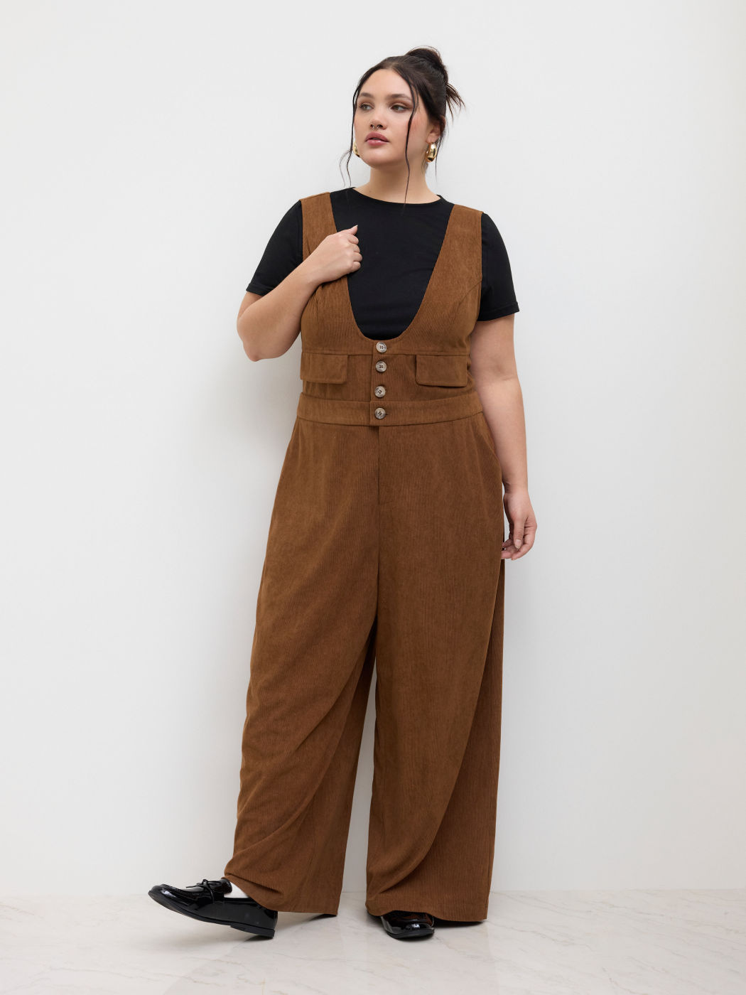 Corduroy Scoop Neckline Pocket Jumpsuit Curve & Plus