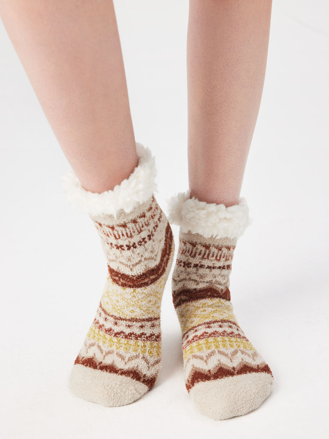 Gestreifte Fleece-gefütterte Crew-Socken