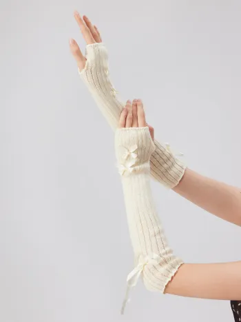 BOWKNOT KNITTED FINGERLESS ARM SLEEVES