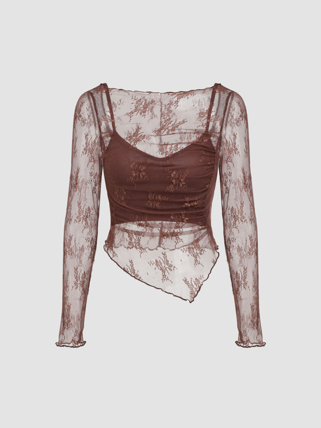 Lace Boat Neck Floral Long Sleeve Top & Cami Top 