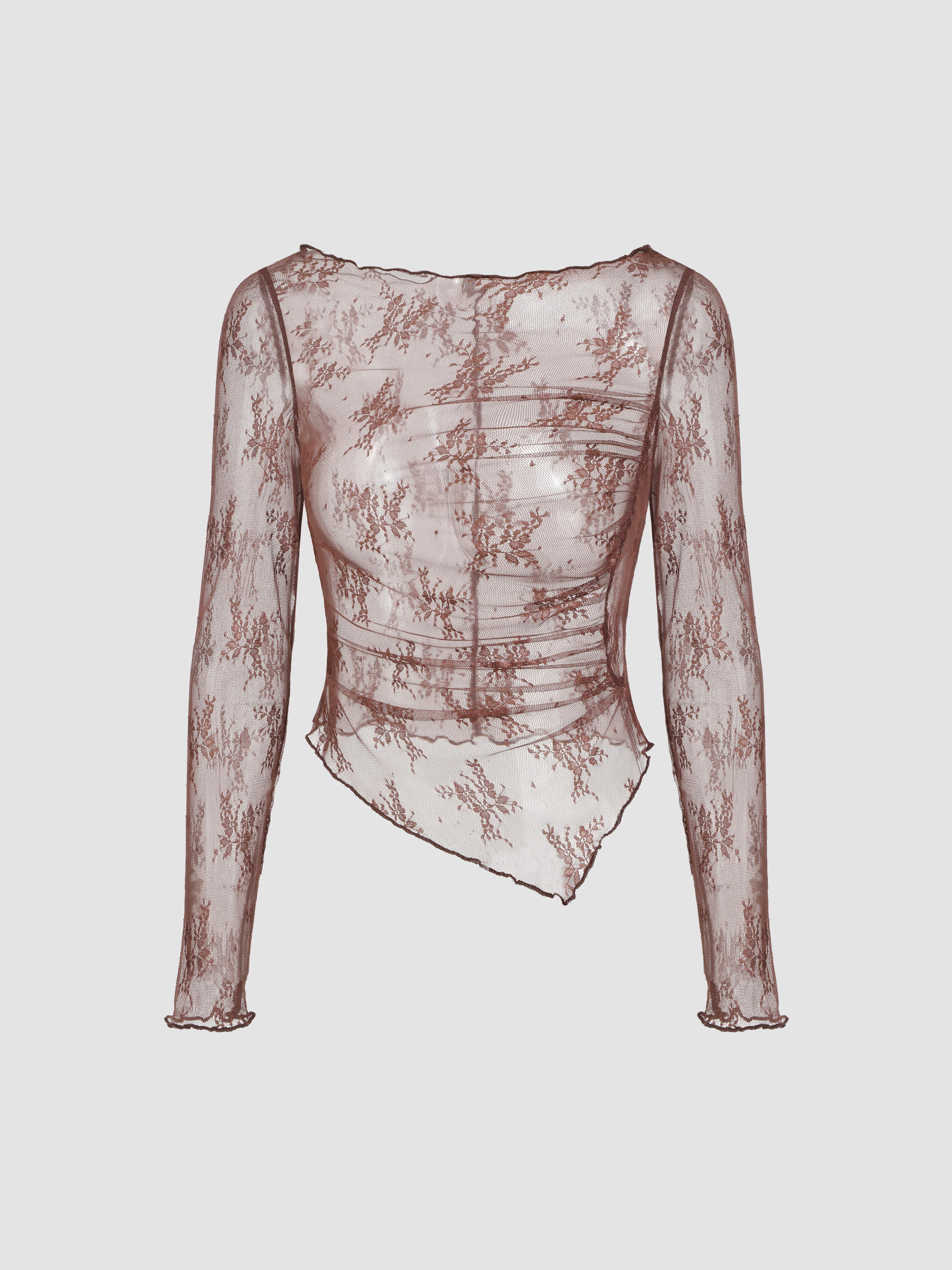 Lace Boat Neck Floral Long Sleeve Top & Cami Top 
