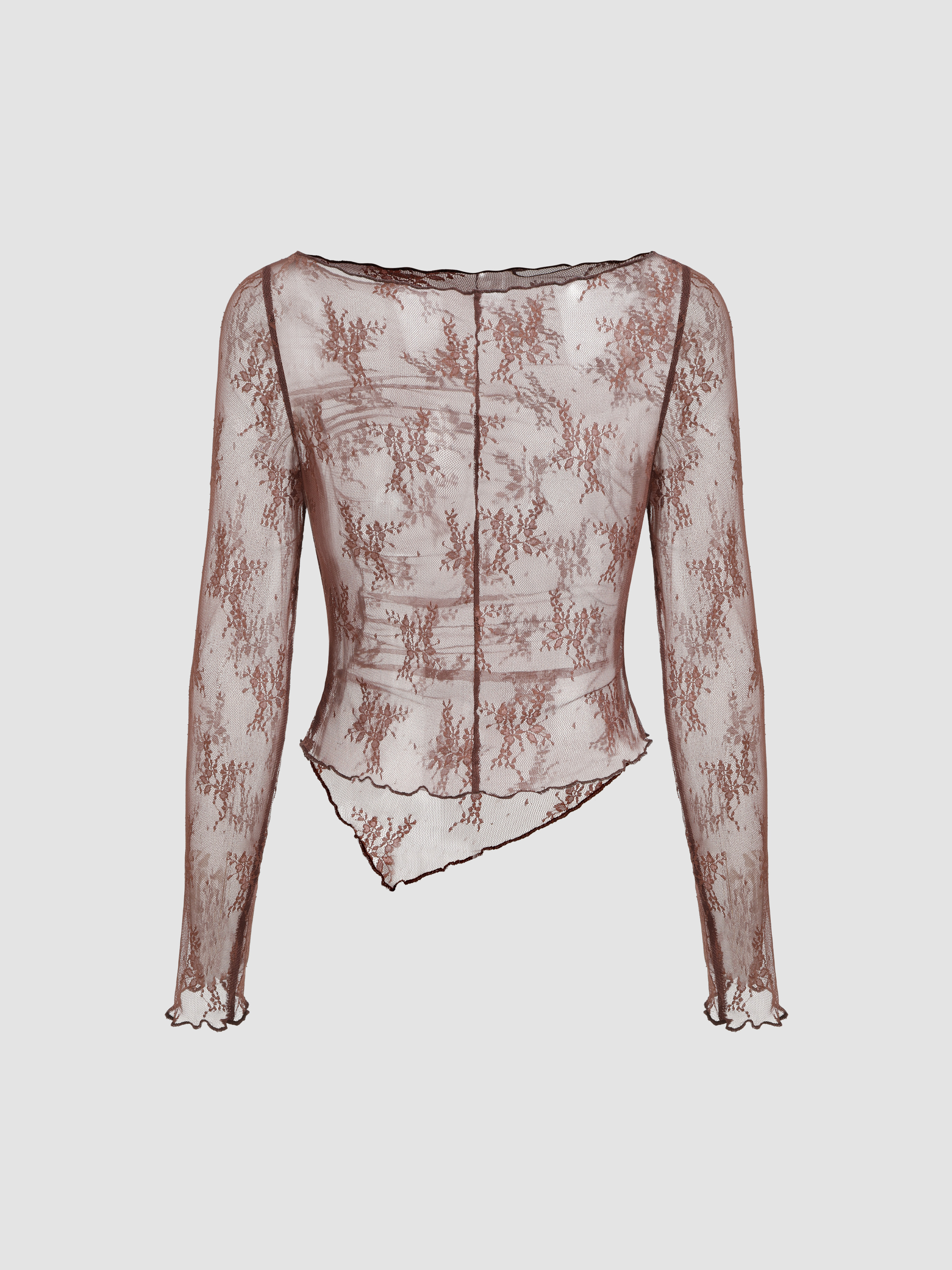 Lace Boat Neck Floral Long Sleeve Top & Cami Top 