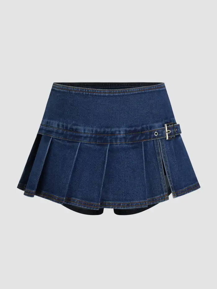 Jupe Très Courte En Jean Bleu Très Délavé À Taille Basse Boutons