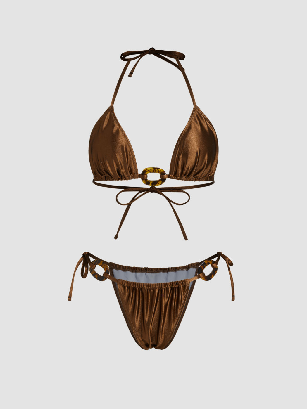 V-neck Knotted O-Ring Halter Cheeky Bikini Set