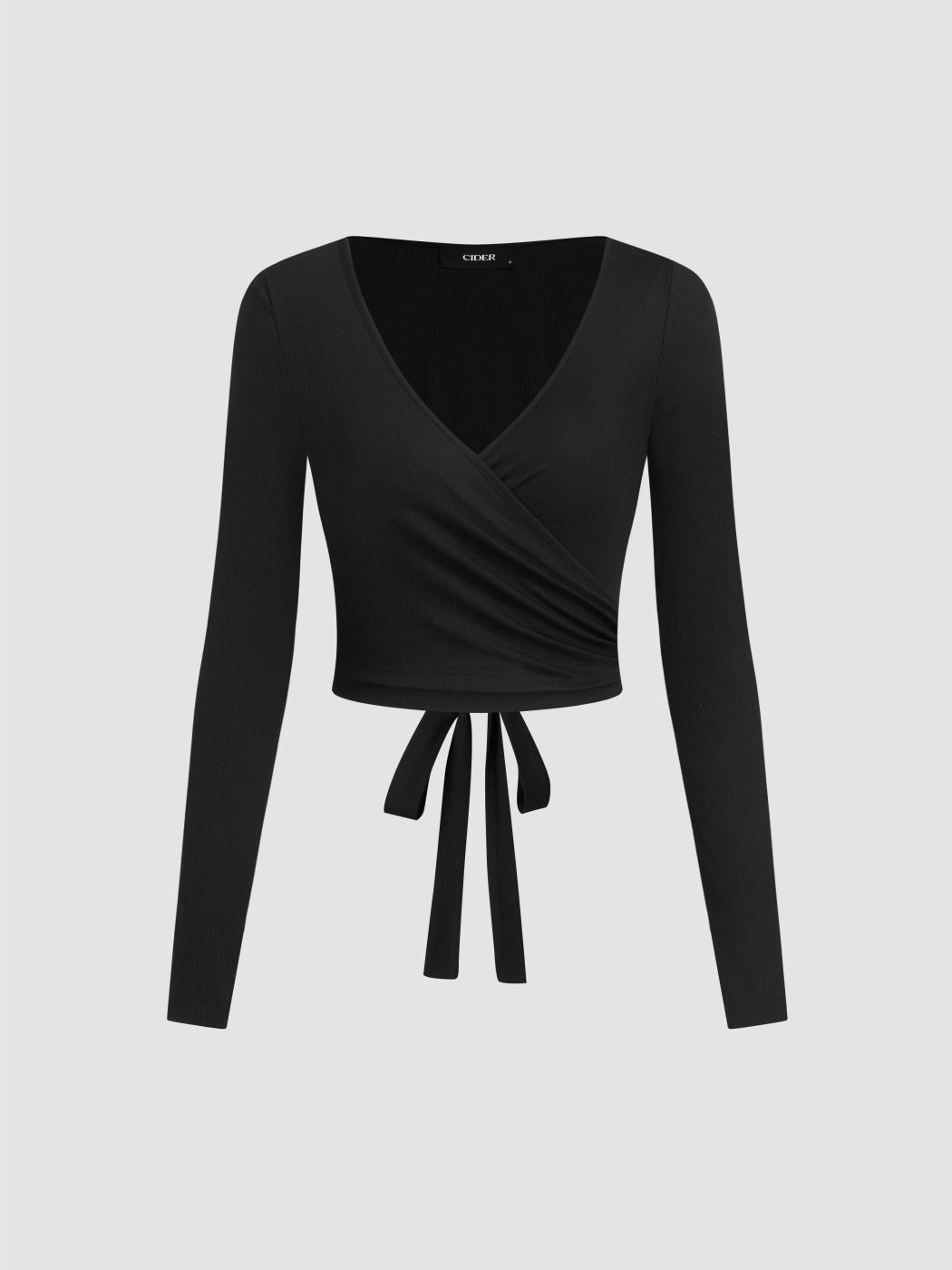 V-neck Wrap Knotted Long Sleeve Top & Mid Rise Straight Leg Trousers Set
