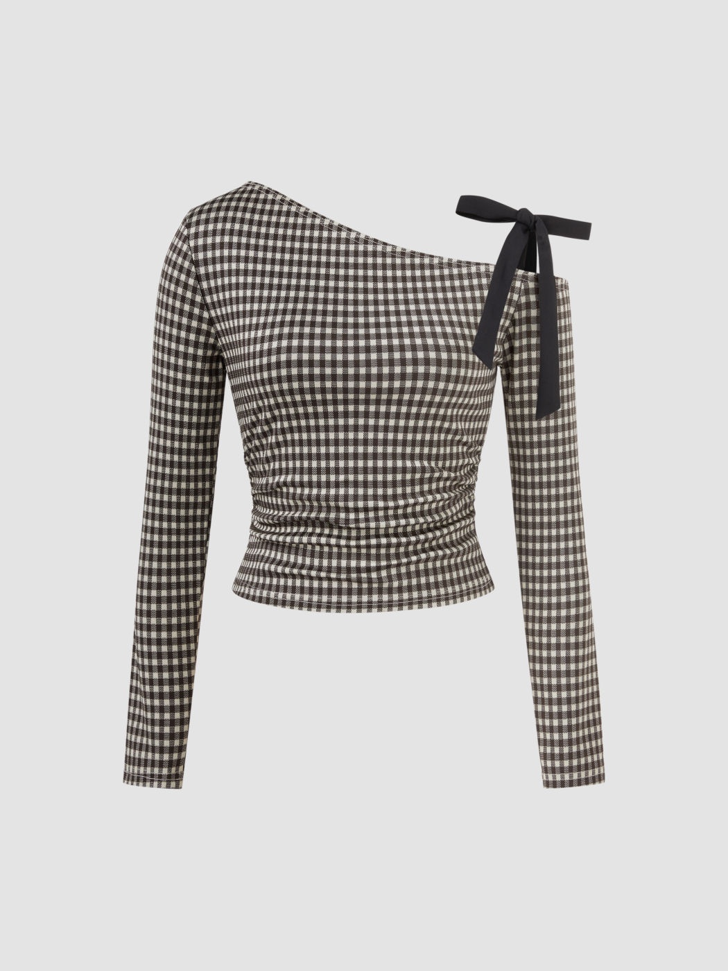 Asymmetrischer Kragen Gingham Geknotetes Langärmliges Oberteil