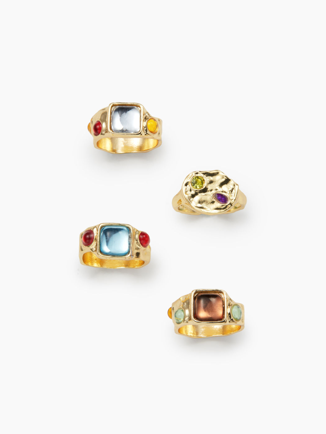 SET DI ANELLI CON STRASS GEOMETRICI E COLORATI 4 PEZZI