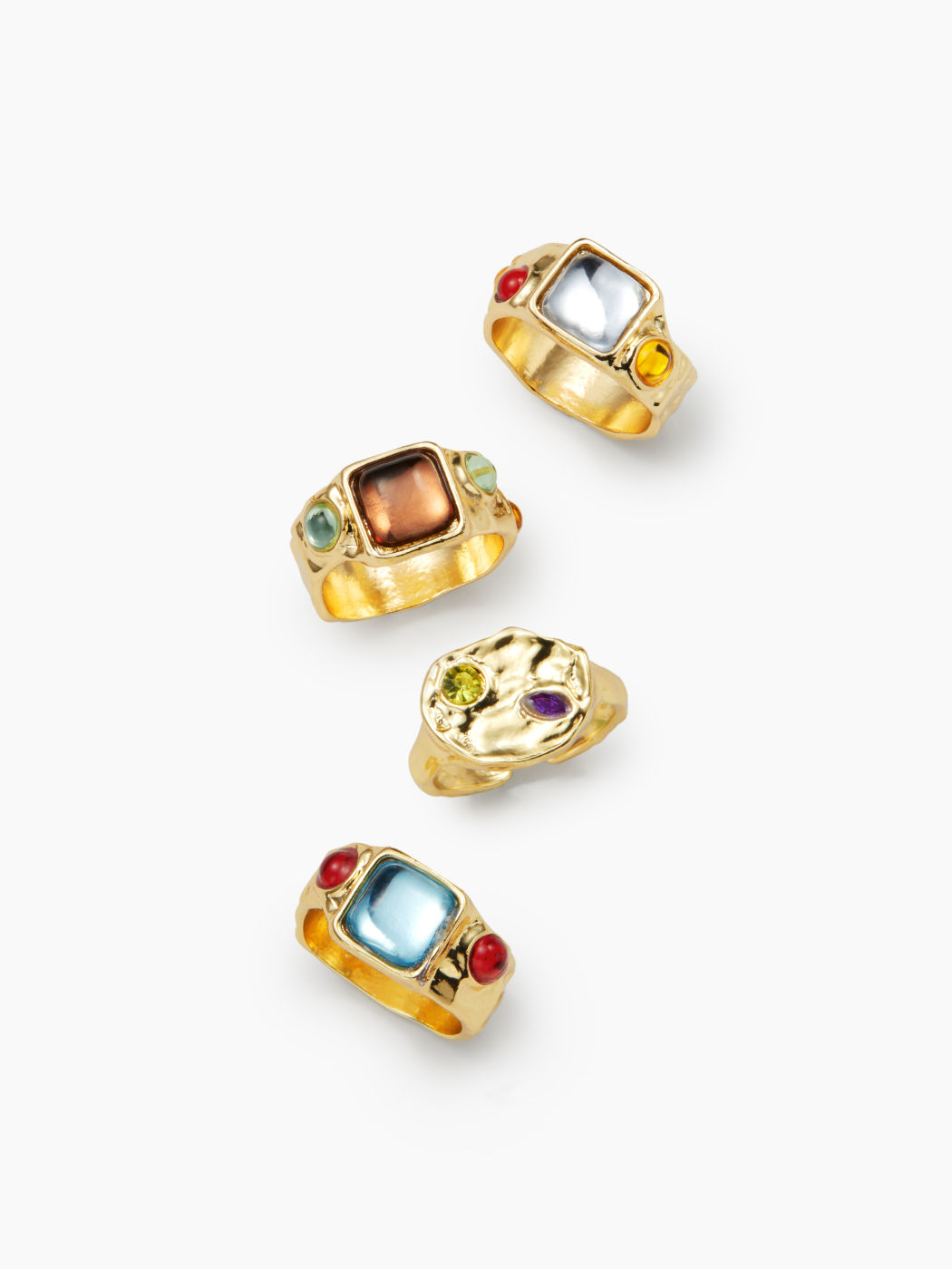 SET DI ANELLI CON STRASS GEOMETRICI E COLORATI 4 PEZZI