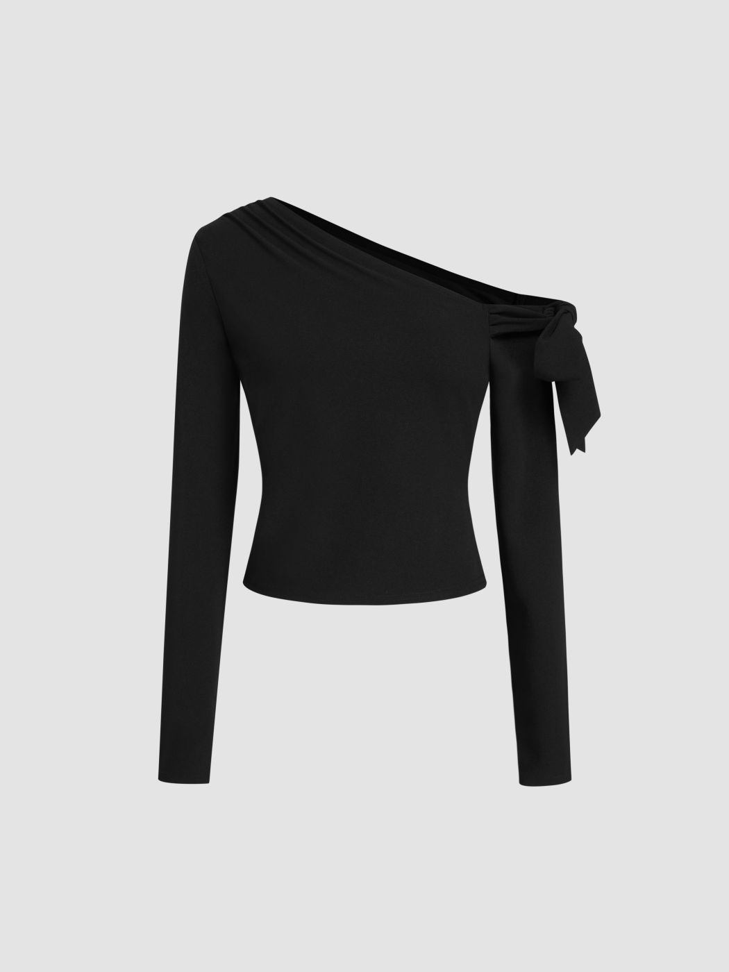 Asymmetrical Neck Bowknot Long Sleeve Top