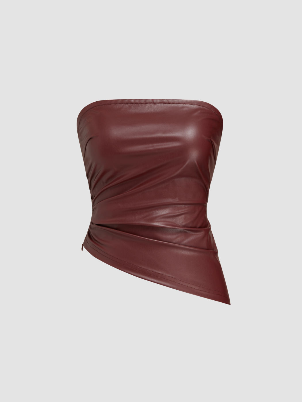 Fauxleder-Bandeau-Oberteil mit asymmetrischem Saum und Rüschen